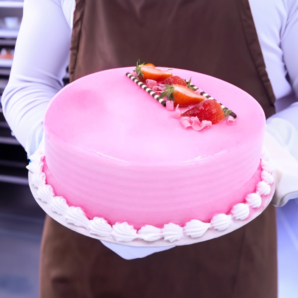1 Kg strawberry flavoured cake with soft sponge and light cream
