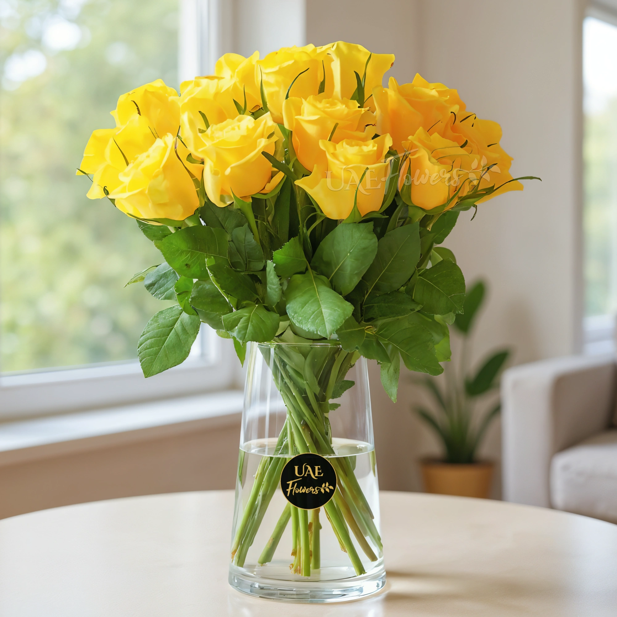 18 yellow roses in a glass vase 18 yellow roses in a glass vase