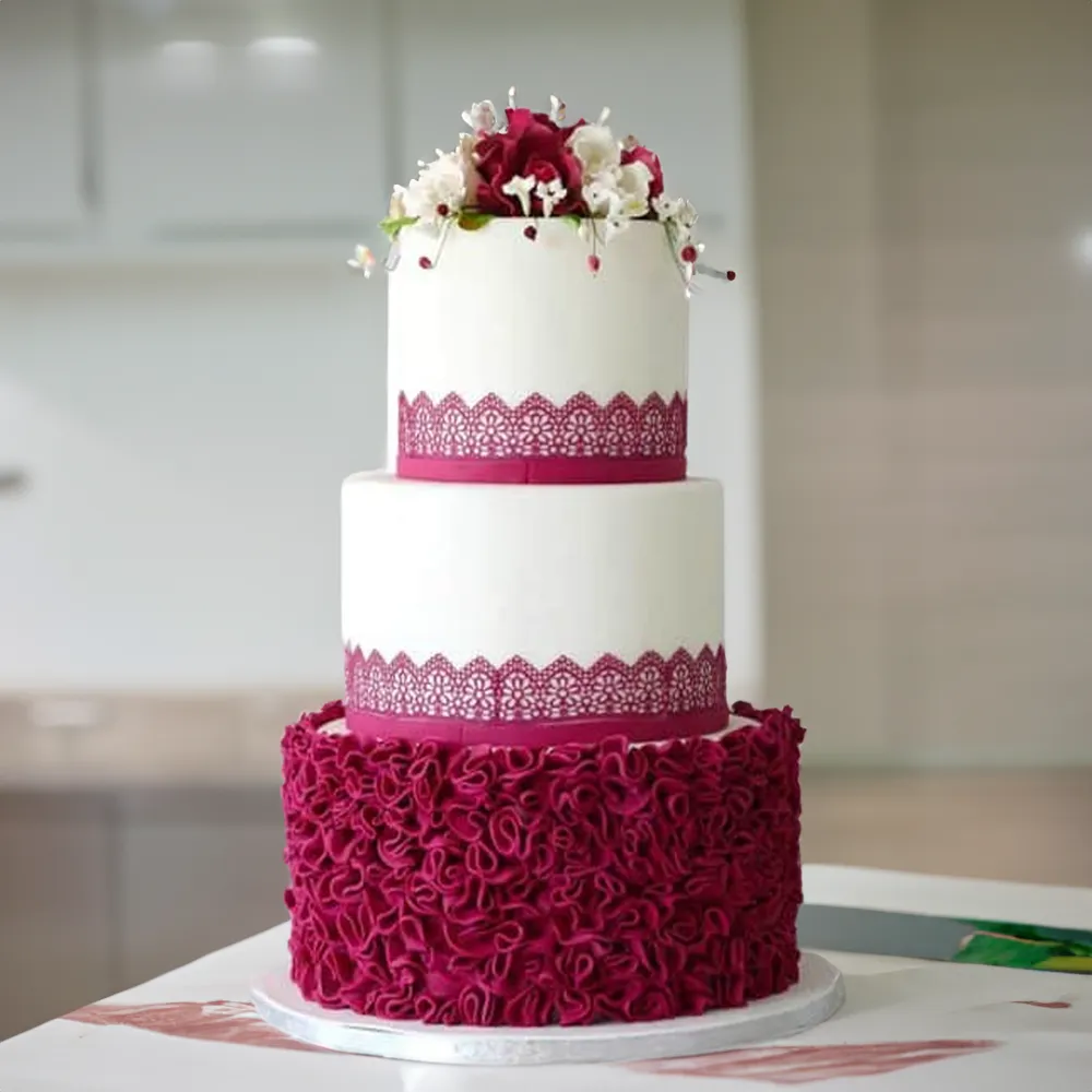 elegant magenta wedding cake