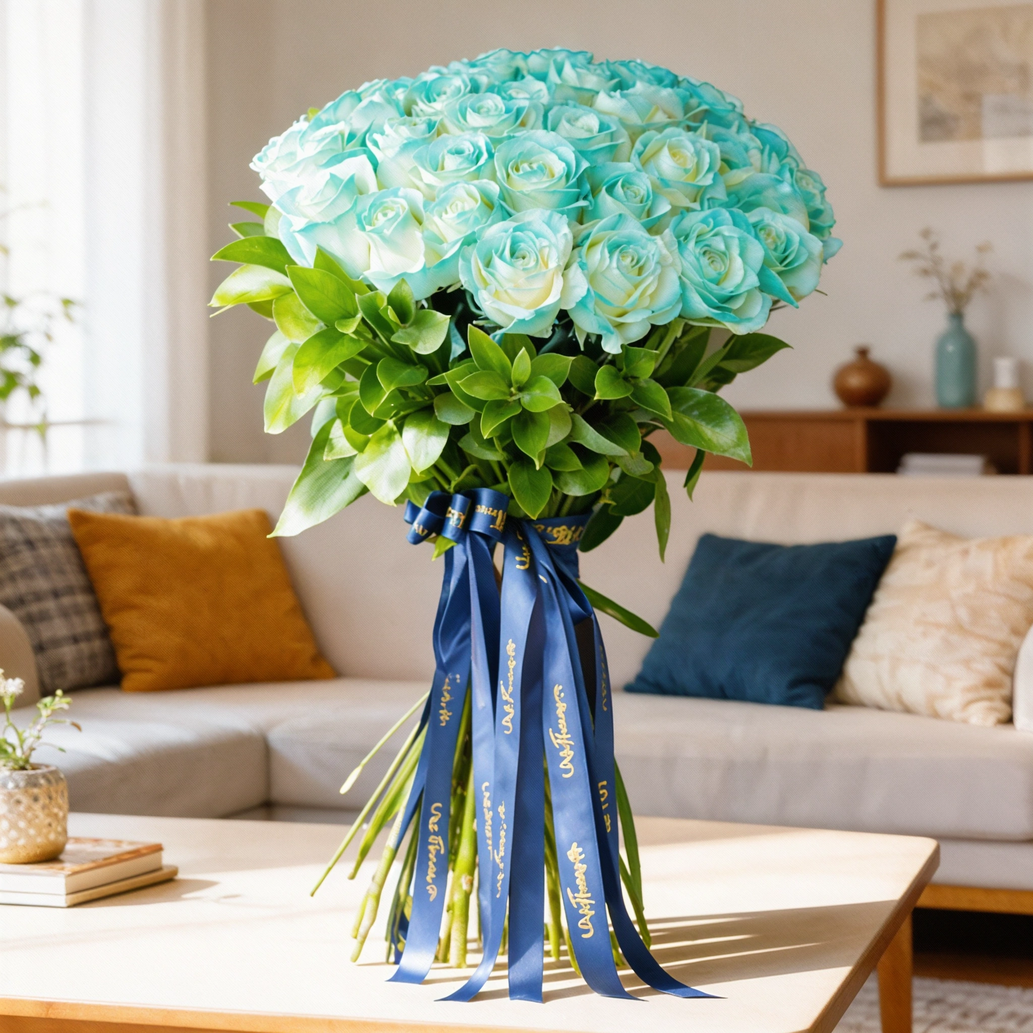hand-tied bouquet of 31 blue roses