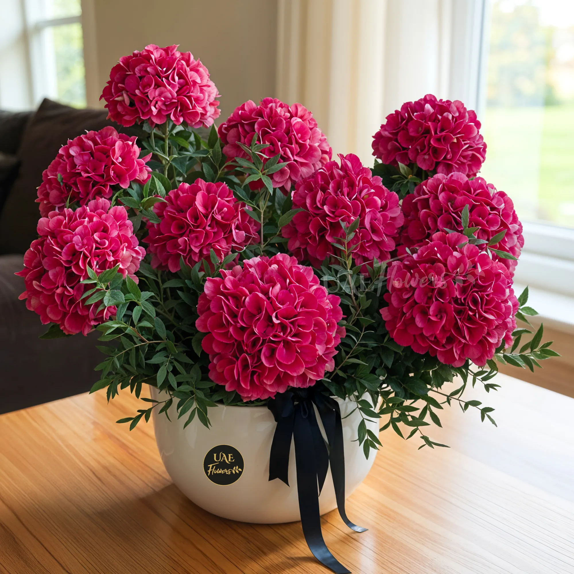 Red Hydrangea in Ceramic Vase