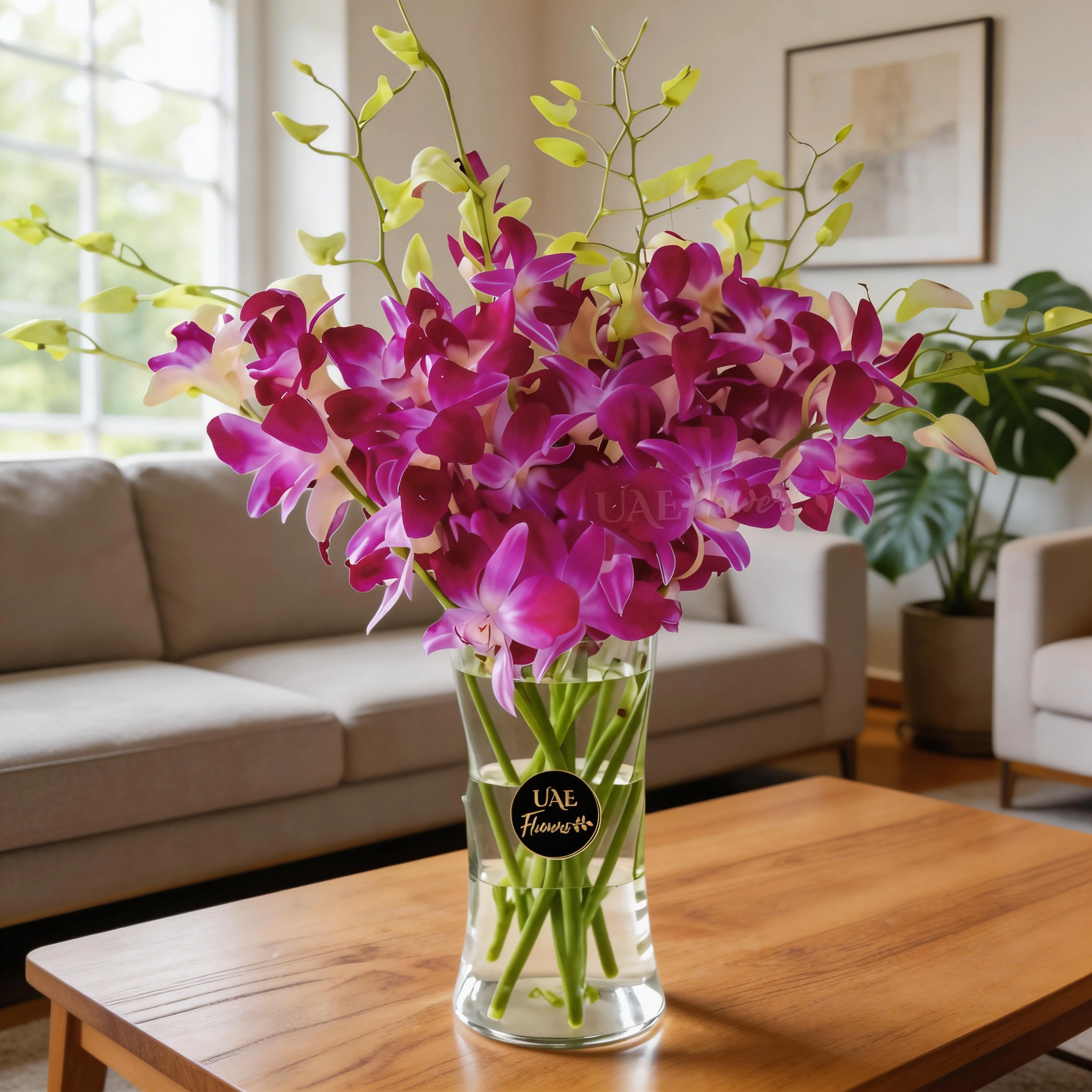 10 purple dendrobium orchids in a glass vase 10 purple dendrobium orchids in a glass vase