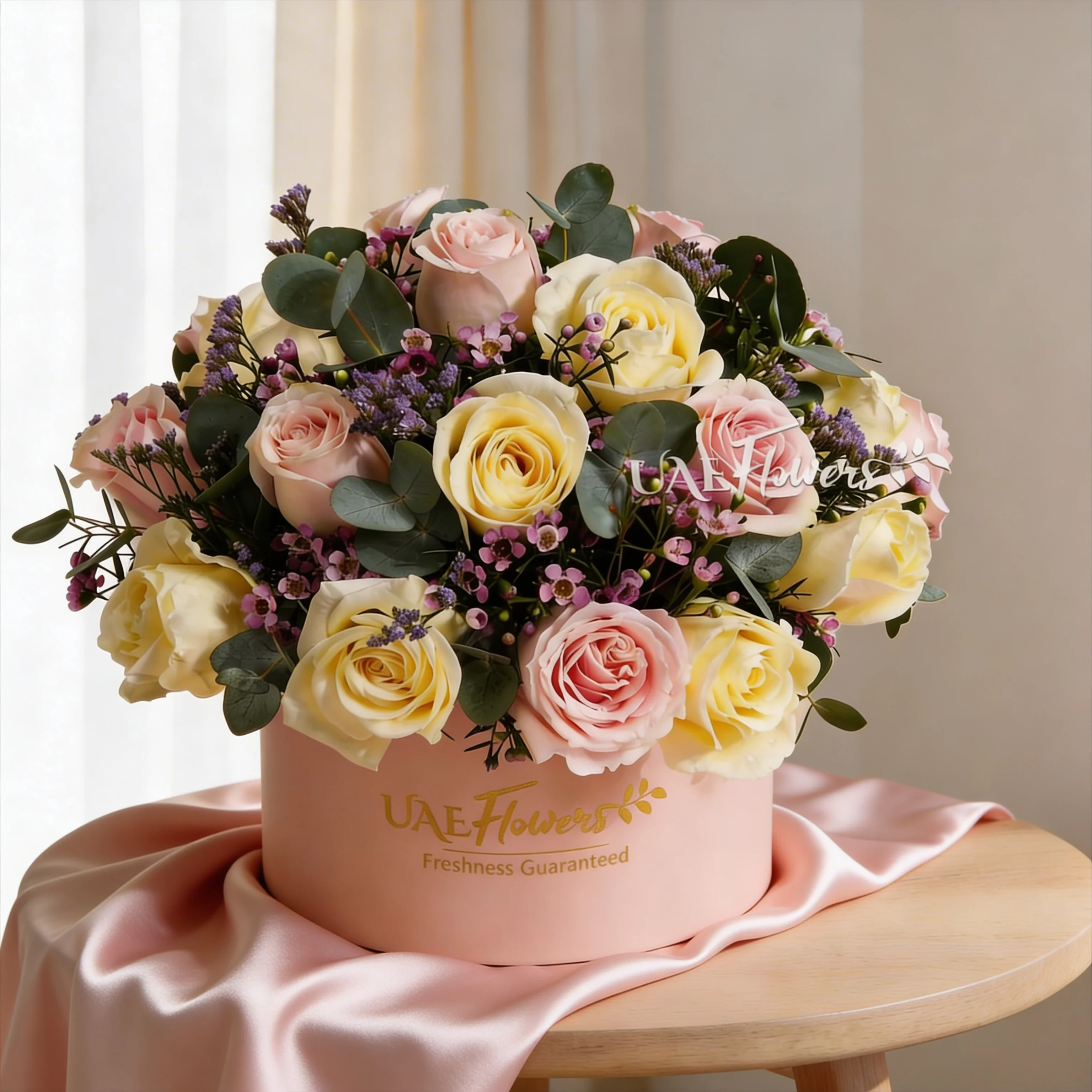 20 pink & white roses with fillers in a pink box 20 pink & white roses with fillers in a pink box