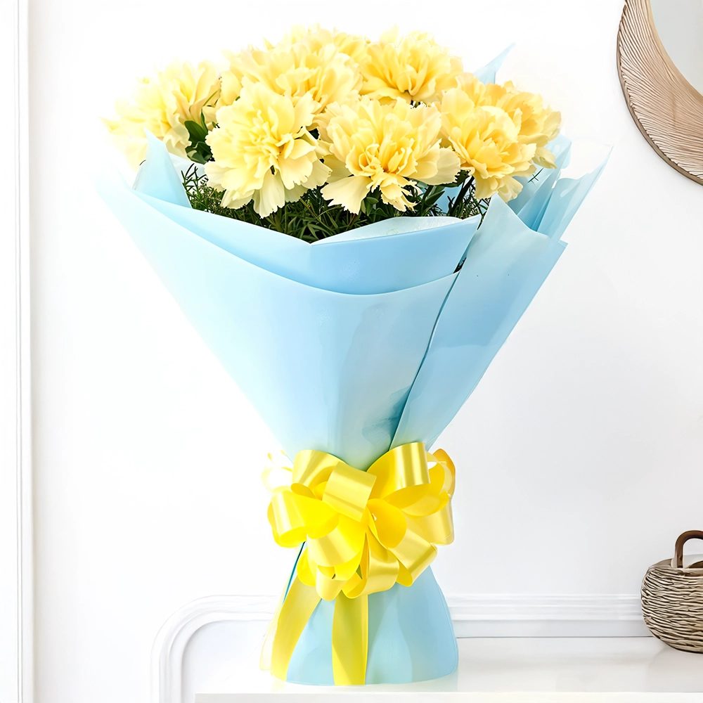 bouquet of 10 yellow carnations with fillers