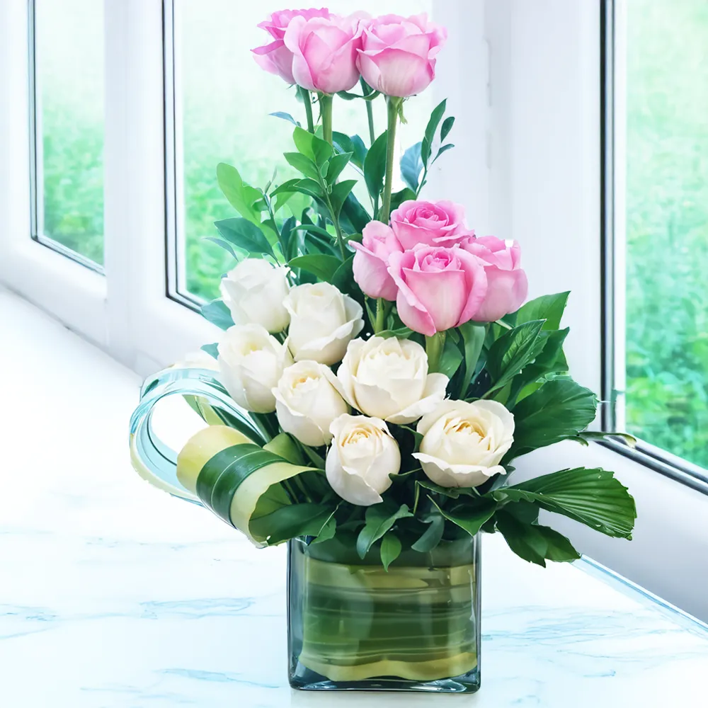 Pink Roses , pink flowers , white flowers
