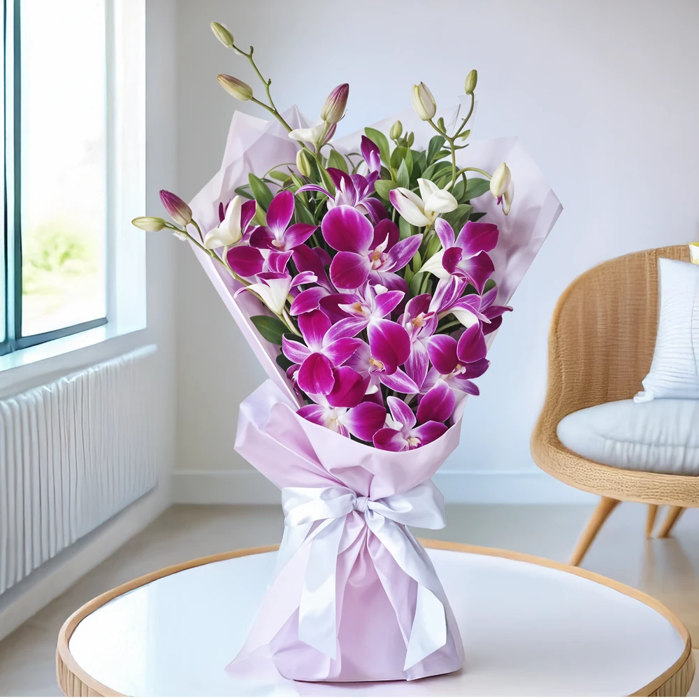 6 stems of purple orchids with green fillers