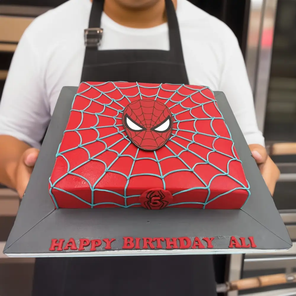 3 Kg Spiderman square cake made with chocolate sponge and ganache filling