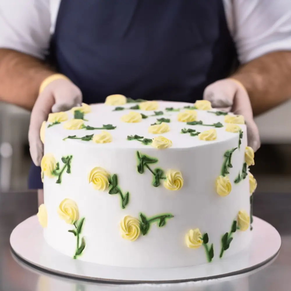 Yellow Roses Cake with Floral Icing Design